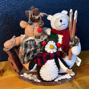 Christmas decor, Plush Christmas Trio, 2 bears & penguin,